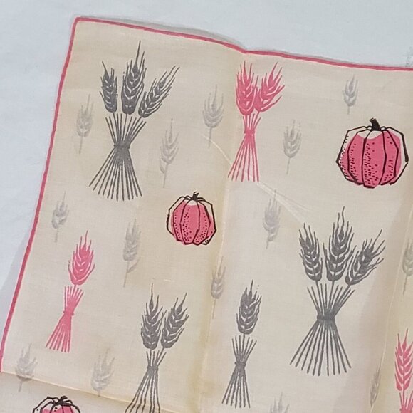 Faith Austin Autumn Fall Pumpkin Wheat Vintage Rare Gray Pink Handkerchief - Picture 4 of 4